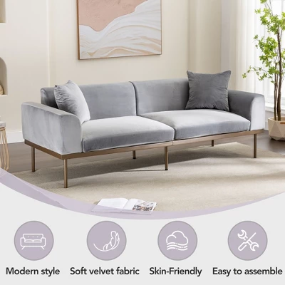 Modern Velvet Loveseat Sofa With Metal Legs And Two Pillows-ModernLuxe 6 Modern Velvet Loveseat Sofa With Metal Legs And Two Pillows-ModernLuxe - Image 6