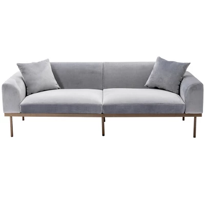 Modern Velvet Loveseat Sofa With Metal Legs And Two Pillows-ModernLuxe 7 Modern Velvet Loveseat Sofa With Metal Legs And Two Pillows-ModernLuxe - Image 7