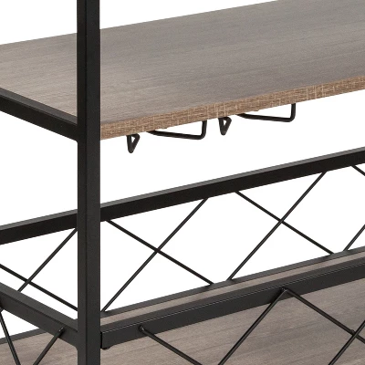 Flash Furniture Buckhead Distressed Light Oak Wood And Iron Kitchen Serving And Bar Cart With Wine Glass Holders 4 Flash Furniture Buckhead Distressed Light Oak Wood And Iron Kitchen Serving And Bar Cart With Wine Glass Holders - Image 4