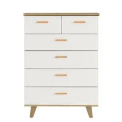 Modern 6 Drawer Dresser With Solid Wood Legs And Handles, White + Oak - ModernLuxe -Baxton Studio Sale Shop GUEST a0c3dd42 aebb 40ef 8c3c f8b5f4f183f7