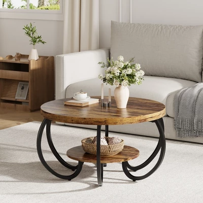 Garvee Round Coffee Table 30" Center Table, 2-Tier Coffee Table Industrial With Adjustable Feet And Designed Wood Grain, Easy Assemble 2 Garvee Round Coffee Table 30" Center Table, 2-Tier Coffee Table Industrial With Adjustable Feet And Designed Wood Grain, Easy Assemble - Image 2