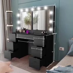 Boahaus Juliana Lighted Makeup Vanity With 7 Drawers USB Ports And Power Outlet -Baxton Studio Sale Shop GUEST a0d8faee b1b2 4660 8506 b97040b59ee0
