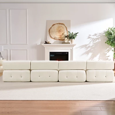 Mjkone U-Shaped Velvet Modular Sectional Sofa With Free Combination Ottoman,Convertible 4-Seater Sofa With Rivet Trim 6 Mjkone U-Shaped Velvet Modular Sectional Sofa With Free Combination Ottoman,Convertible 4-Seater Sofa With Rivet Trim - Image 6