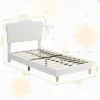 Twin Bed Frame, Twin Size Bed Frame With Cute Upholstered Headboard, Velvet Sturdy Platform Bedframe For Girls And Boys
