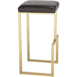 55 Downing Street Gold Metal Bar Stool 29 1/2" High Modern Brown Leather Cushion With Footrest For Kitchen Counter Height Island -Baxton Studio Sale Shop GUEST a11e2e86 e111 4d11 abc1 0b90eb189405