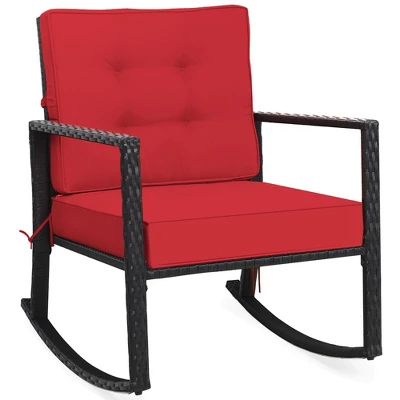 Costway Patio Rattan Rocker Chair Outdoor Glider Wicker Rocking Chair Cushion Lawn Red 2 Costway Patio Rattan Rocker Chair Outdoor Glider Wicker Rocking Chair Cushion Lawn Red - Image 2