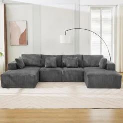 137" Sectional Couch Cloud Modular Modern U-Shaped Sofa With Chaise Lounge, Corduroy Fabric, No Assembly Required -Baxton Studio Sale Shop GUEST a19d993a d549 4fe7 a18e 662df2320222