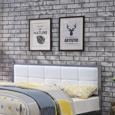 Queen Prunda Padded Headboard Platform Bed With Bench White/Silver - MiBasics 3 Queen Prunda Padded Headboard Platform Bed With Bench White/Silver - MiBasics - Image 3