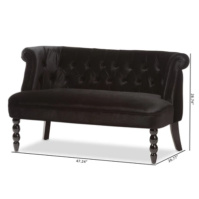 Flax Victorian Style Contemporary Velvet Fabric Upholstered 2 Seater Loveseat Black - Baxton Studio 1 Flax Victorian Style Contemporary Velvet Fabric Upholstered 2 Seater Loveseat Black - Baxton Studio