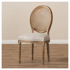 Adelia French Vintage Cottage Weathered Oak Wood Finish And Fabric Upholstered Dining Side Chair With Round Cane Back - Beige - Baxton Studio 6 Adelia French Vintage Cottage Weathered Oak Wood Finish And Fabric Upholstered Dining Side Chair With Round Cane Back - Beige - Baxton Studio -Baxton Studio Sale Shop GUEST a27f34a2 a9d3 45af a83b bc8317f1699c