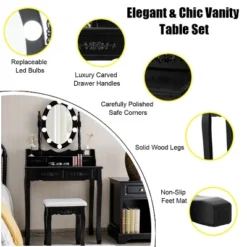 Tangkula Make-Up Vanity Table Dresser Set W/LED Light, Black Brown White 14 Tangkula Make-Up Vanity Table Dresser Set W/LED Light, Black Brown White -Baxton Studio Sale Shop GUEST a2cf1ab7 15d1 4992 8bf3 5160990827bb