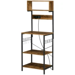 HOMCOM Kitchen Baker's Rack With Power Outlet, USB Charger, Microwave Stand, Coffee Bar With Adjustable Shelves, 5 Hooks, Rustic Brown 7 HOMCOM Kitchen Baker's Rack With Power Outlet, USB Charger, Microwave Stand, Coffee Bar With Adjustable Shelves, 5 Hooks, Rustic Brown -Baxton Studio Sale Shop GUEST a2da96e7 fdd3 4a80 afe5 21878c0dfc30