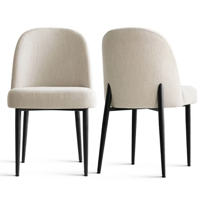 Upholstered Dining Chairs With Linen Blend Fabric And Metal Legs, Modern Armless Side Chairs For Dining Room-Maison Boucle 1 Upholstered Dining Chairs With Linen Blend Fabric And Metal Legs, Modern Armless Side Chairs For Dining Room-Maison Boucle