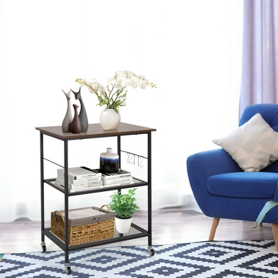 Costway 3-Tier Kitchen Serving Cart Utility Standing Microwave Rack W/ Hooks 2 Costway 3-Tier Kitchen Serving Cart Utility Standing Microwave Rack W/ Hooks - Image 2