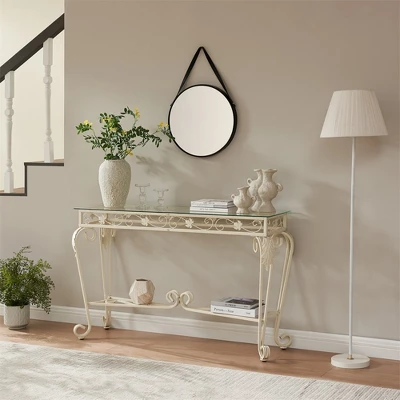 Console Table, Modern Glass Entryway Table Small Sofa Accent Table With Storage, Metal Frame, Easy Assembly, For Living Room, Hallway, Office 1 Console Table, Modern Glass Entryway Table Small Sofa Accent Table With Storage, Metal Frame, Easy Assembly, For Living Room, Hallway, Office