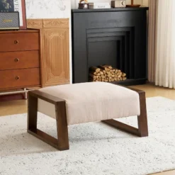 Christopher Knight Home Luke Modern Rubberwood Upholstered Ottoman, Beige/Brown