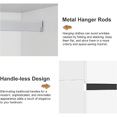 TIRAMISUBEST 74" White 4-Door Wardrobe With Mirror - Freestanding Armoire Closet With 2 Hanging Rods For Bedroom Storage (74.8"H) 4 TIRAMISUBEST 74" White 4-Door Wardrobe With Mirror - Freestanding Armoire Closet With 2 Hanging Rods For Bedroom Storage (74.8"H) - Image 4