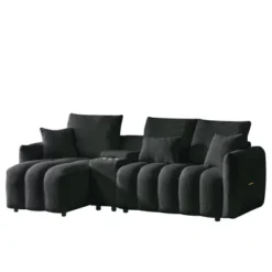 TiramisuBest 91.7 Inch Modular Cloud Sofa Premium Teddy Fabric Sofa Cloud Sectional Sofa With Cup Holder USB Console Storage Living Room, Black -Baxton Studio Sale Shop GUEST a536136c b850 4a4c a0f7 343a4403a7b6