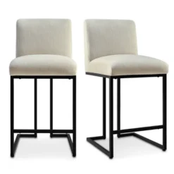 Set Of 2 Mason 25" Contemporary Armless Upholstered Fabric With Black Metal Sled Legs Counter Height Barstools-The Pop Maison