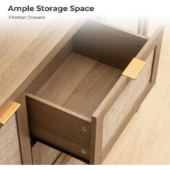 Modern Rattan Buffet Cabinet Sideboard With Storage,47" Boho Credenza Buffet Console Table With Drawers&Doors,Wooden Coffee Bar Cabinet -Baxton Studio Sale Shop GUEST a5fc67f0 a019 4345 bf76 2e7b0ef2a709