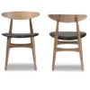 Set Of 2 Edna Mid-Century Modern French Black Faux Leather & Oak Light Brown Finishing Wood Dining Chairs - Baxton Studio