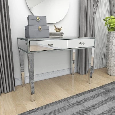 Glam Mirror And Wood Console Table Desk Silver - Olivia & May 8 Glam Mirror And Wood Console Table Desk Silver - Olivia & May - Image 8