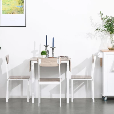 HOMCOM Modern 5-Piece Dining Table Set For 4 With Foldable Drop Leaf, 4 Chairs, And Metal Frame For Small Spaces, White 4 HOMCOM Modern 5-Piece Dining Table Set For 4 With Foldable Drop Leaf, 4 Chairs, And Metal Frame For Small Spaces, White - Image 4
