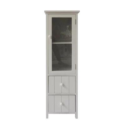 35.58" 2 Drawer Wooden Storage Cabinet With Glass Door And Round Knobs White - The Urban Port 1 35.58" 2 Drawer Wooden Storage Cabinet With Glass Door And Round Knobs White - The Urban Port