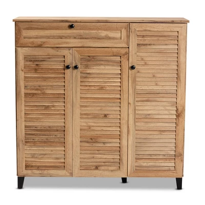 Coolidge Wood 3 Door Storage Cabinet With Drawer Oak Brown - Baxton Studio 2 Coolidge Wood 3 Door Storage Cabinet With Drawer Oak Brown - Baxton Studio - Image 2