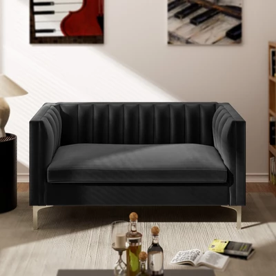 55 In. Wide Mid-Century Channel Tufted Velvet 2-Seater Sofa Couch Loveseat - Morden Fort 10 55 In. Wide Mid-Century Channel Tufted Velvet 2-Seater Sofa Couch Loveseat - Morden Fort - Image 10