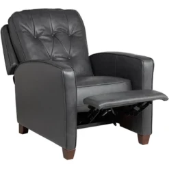 Elm Lane Livorno Gray Genuine Leather Recliner Chair Modern Armchair Comfortable Push Manual Reclining Footrest Tufted For Bedroom Living Room Reading -Baxton Studio Sale Shop GUEST a7003f0a 4a86 4fbd bf71 0d7ea252465c