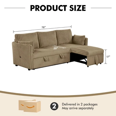 CLIHOME 58" Chenille Plush Sleeper Sofa Bed For 3-seat Sofa Pullout Sleeper Sofa Couches With 2 Pillows For Living Room, Corduroy 6 CLIHOME 58" Chenille Plush Sleeper Sofa Bed For 3-seat Sofa Pullout Sleeper Sofa Couches With 2 Pillows For Living Room, Corduroy - Image 6