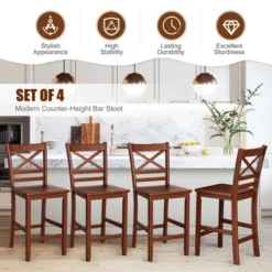 Costway Set Of 4 Bar Stools 24'' Counter Height Chairs W/ Rubber Wood Legs Walnut -Baxton Studio Sale Shop GUEST a75e6b40 32a2 4ad2 aafb 27e512455cdf