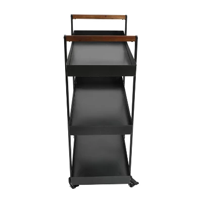 Metal Frame Bar Cart With Tray Shelves Black - The Urban Port 3 Metal Frame Bar Cart With Tray Shelves Black - The Urban Port - Image 3