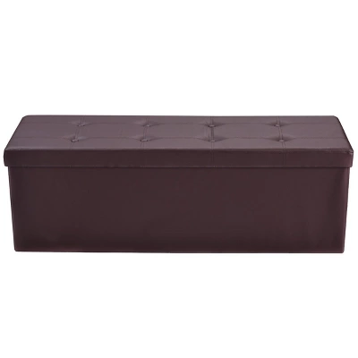 Costway 45''x15''x15'' Large Folding Storage Faux Leather Ottoman Pouffe Box Stool Brown 3 Costway 45''x15''x15'' Large Folding Storage Faux Leather Ottoman Pouffe Box Stool Brown - Image 3