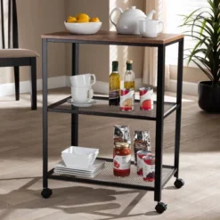 Verna Metal And Wood Kitchen Serving Cart Oak Brown/Black - Baxton Studio -Baxton Studio Sale Shop GUEST a7c42b42 81ad 44c7 94ff 18d78c3871f8