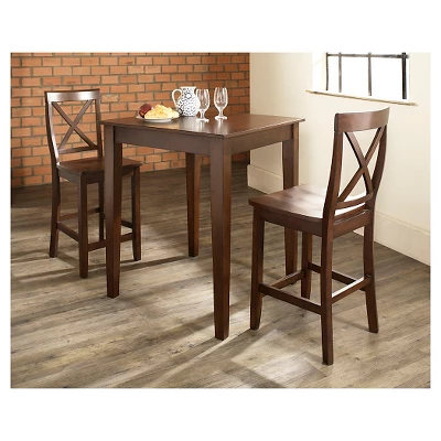 3pc Pub Dining Set With Tapered Leg And X-Back Stools Vintage Mahogany Finish - Crosley 2 3pc Pub Dining Set With Tapered Leg And X-Back Stools Vintage Mahogany Finish - Crosley - Image 2