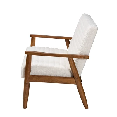 Stratton Boucle Fabric And Wood Loveseat White/Walnut Brown - Baxton Studio 3 Stratton Boucle Fabric And Wood Loveseat White/Walnut Brown - Baxton Studio - Image 3