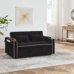CAVINAS Velvet Pull-Out Sofa Bed, Versatile Foldable Sofa, Modern Loveseat Sofa With Usb Port/Ashtray/Swivel Phone Stand, Sleeper Sofa Couch -Baxton Studio Sale Shop GUEST a820b51c c361 48a7 97fc d9bf4055a496