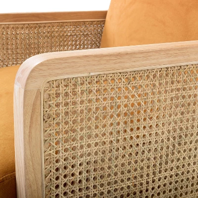 Chloé Cane Arm Chair With Wood Base Living Room Upholstered Accent Chair With Rattan Armrest | Karat Home 5 Chloé Cane Arm Chair With Wood Base Living Room Upholstered Accent Chair With Rattan Armrest | Karat Home - Image 5