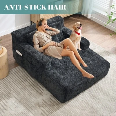 ModernLuxe Upholstered Single Sofa Chaise Lounge Sofa Bed Sleeper Sofa Lazy Sofa Accent Chair Reading Couch With 3 Pillows, Chenille 5 ModernLuxe Upholstered Single Sofa Chaise Lounge Sofa Bed Sleeper Sofa Lazy Sofa Accent Chair Reading Couch With 3 Pillows, Chenille - Image 5