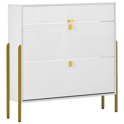 39" Modern Freestanding Shoe Cabinet With 2 Flap Drawers And 1 Slide Drawer - ModernLuxe 3 39" Modern Freestanding Shoe Cabinet With 2 Flap Drawers And 1 Slide Drawer - ModernLuxe - Image 3