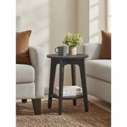 Round Side Table With Lower Shelf, End Table For Small Spaces, Nightstand