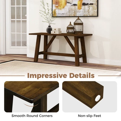 Costway 1/2 PCS Wooden Dining Bench Farmhouse Shoe Bench Entryway Seat With Rubber Wood Frame 8 Costway 1/2 PCS Wooden Dining Bench Farmhouse Shoe Bench Entryway Seat With Rubber Wood Frame - Image 8
