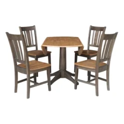 42" Round Dual Drop Leaf Dining Table With 4 Splat Back Chairs Hickory/Washed Coal - International Concepts 12 42" Round Dual Drop Leaf Dining Table With 4 Splat Back Chairs Hickory/Washed Coal - International Concepts -Baxton Studio Sale Shop GUEST a92711f1 79e6 4b80 af33 0c448b644495