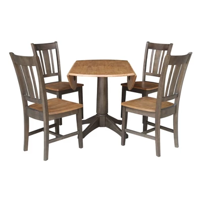 42" Round Dual Drop Leaf Dining Table With 4 Splat Back Chairs Hickory/Washed Coal - International Concepts 4 42" Round Dual Drop Leaf Dining Table With 4 Splat Back Chairs Hickory/Washed Coal - International Concepts - Image 4