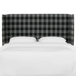 Wingback Headboard Barnegat Plaid Black Sea - Skyline Furniture