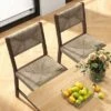 Tangkula Wooden Dining Chair Set Of 2 W/ Natural Weave Seagrass Rattan Backrest & Seat