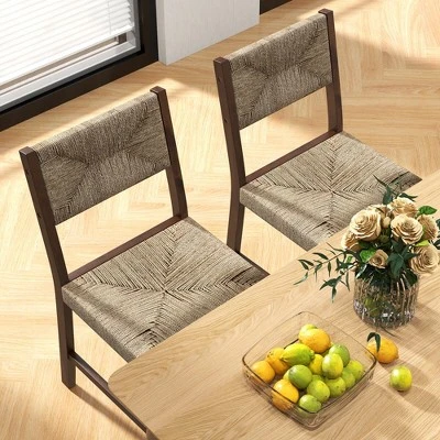 Tangkula Wooden Dining Chair Set Of 2 W/ Natural Weave Seagrass Rattan Backrest & Seat 1 Tangkula Wooden Dining Chair Set Of 2 W/ Natural Weave Seagrass Rattan Backrest & Seat