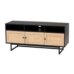 Declan Wood And Natural Rattan 3 Door TV Stand Espresso Brown/Black - Baxton Studio -Baxton Studio Sale Shop GUEST a9dd7b84 0829 4e79 bdbe b2e5c9ec2210